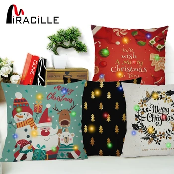 

Miracille LED Lights Christmas Pillow Cover Xmas Snowman Navigat Luminescent Lamp Cushion Covers Pillowcase New Year Decorations