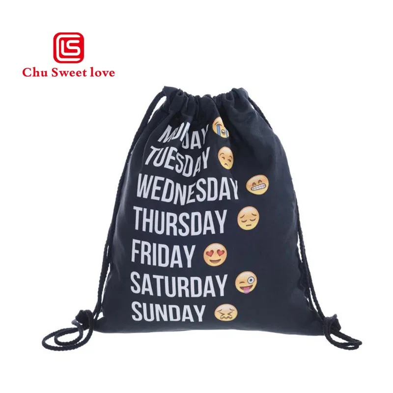 

New Fashion 3D Digital Printing Oxford Cloth Drawstring Pocket Funny Expression Shopping Drawstring Bags Women Bags