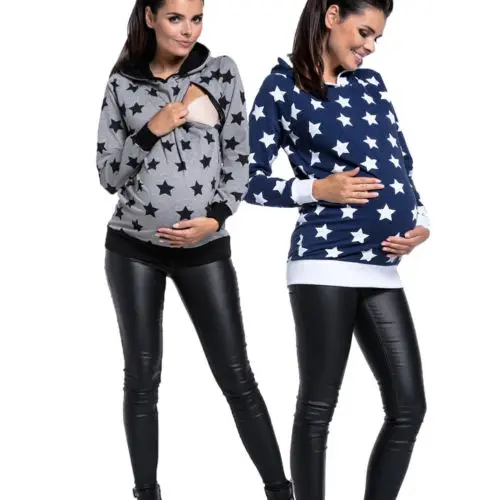 

Pudcoco New Women Pregnant Hoodies Nurcing Clothes Maternity Nursing Star Hooded Breastfeeding Winter Autumn Pregnancy Clothing
