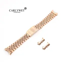 CARLYWET 13 17 19 20 22 мм с загнутым концом одноцветное винт ссылки розовое золото Сталь замена часы браслет для Jubliee