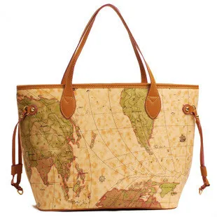 Hot Famous Luxury Italy Classe Style Women Travel Map Printing Hot Famous Luxury Italy Classe Style Women Travel Map Printing Leather Handbags Las Tote Brand Casual Ping Bag In Top Handle Bags From Luggage