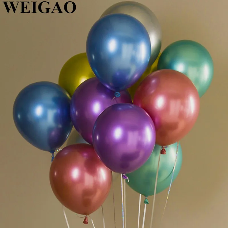 

WEIGAO 5/10Pcs 12 inch Latex Metal Chrome Balloons Metallic Balloon Wedding Decor Ballon Happy Birthday Balloons Helium Balloon