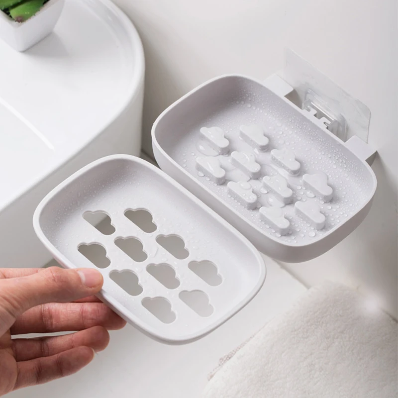 

1Pc Self-adhesive Soap Box Soap Dish Sponge Storage Holder Wall Mount Soap Rack Bathroom Organizer Kitchen Accessories