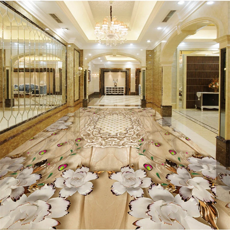 

beibehang Custom Nonwovens Frescoes Jewelry Floral European Marble Pattern 3D Floor Tile Living Room Background Painting