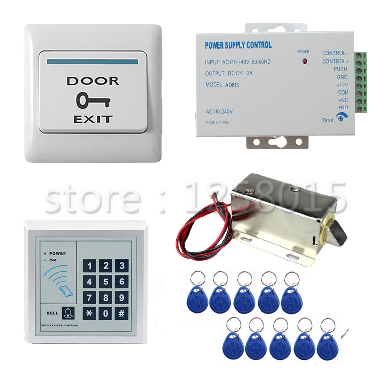 

DIY 125KHz RFID white Controller Access Control Kit for 1 door access control+mini lock+door switch+power+10 key fob