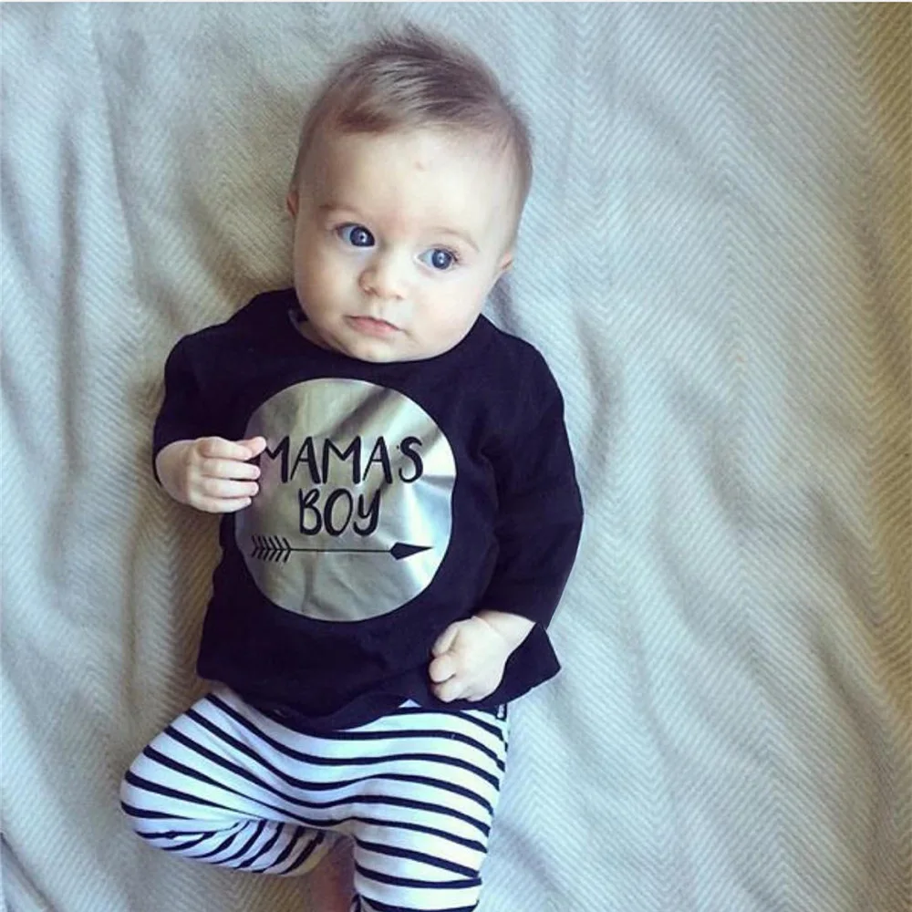 

Newborn Infant Baby Boy Clothes Long Sleeve Letter MAMA'S BOY Tops Casual Strip Pants 2Pcs Toddler Outfits Baby Clothing Set
