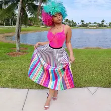 AHVIT, контрастная расцветка, сексуальная женская плиссированная юбка, элегантные вечерние женские юбки с эластичной резинкой на талии, облегающая женская юбка до середины икры, YD-Y8094