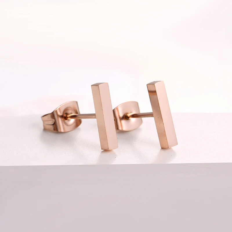 ZMZY New Simple Bar Earrings for Women Rose Gold Color Stainless Steel Geometric Square Stud Earring Jewelry Wholesale Gifts - Image 5