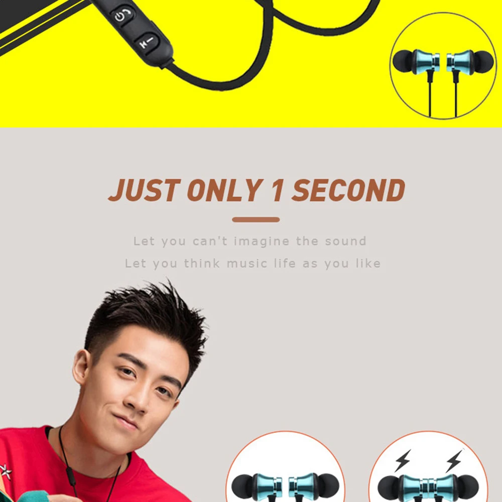 Wireless Bluetooth Earphones Metal Magnetic Stereo sports Bass Cordless Headset Earbuds With Microphone Earphones for all phone