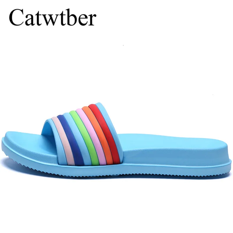 

Catwtber Fashion 2018 Summer Women Lovely Rainbow Beach Slippers Platform Thick Soled Sandal Women Shoes Flip Flops Zapatillas