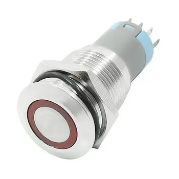 

16mm 24VDC Red Ring LED Momentary Metal Push Button Switch 1NO 1NC