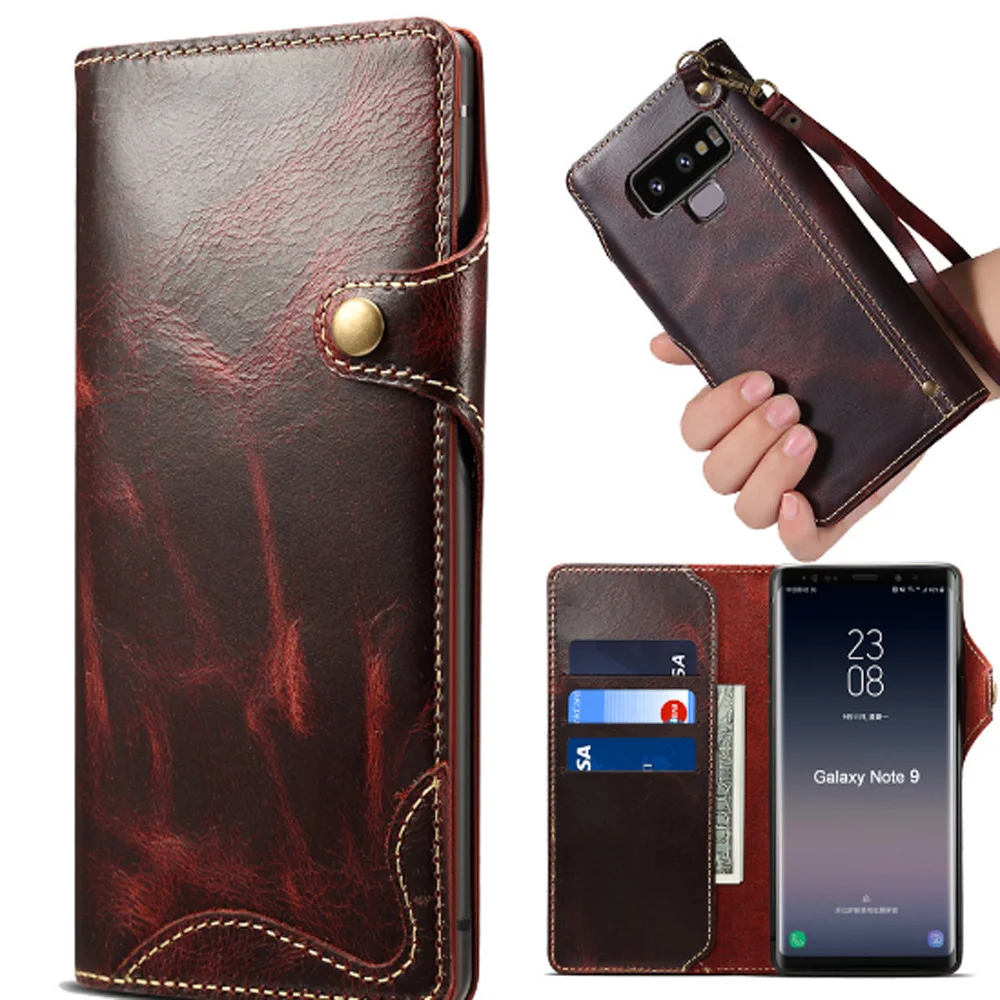 

Case For Samsung Galaxy NOTE 9 Luxury Retro Flip Card Slots Button Genuine Leather Musubo Wallet case cover For Note 9 Strap bag