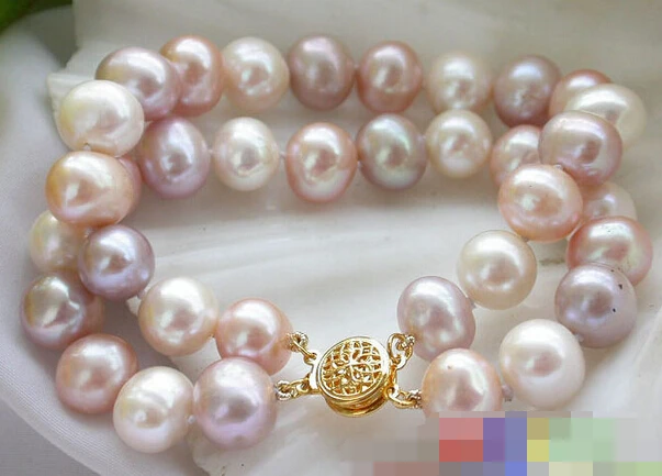 

free shipping 01269 2ROW white/pink/purple round PEARL BRACELET