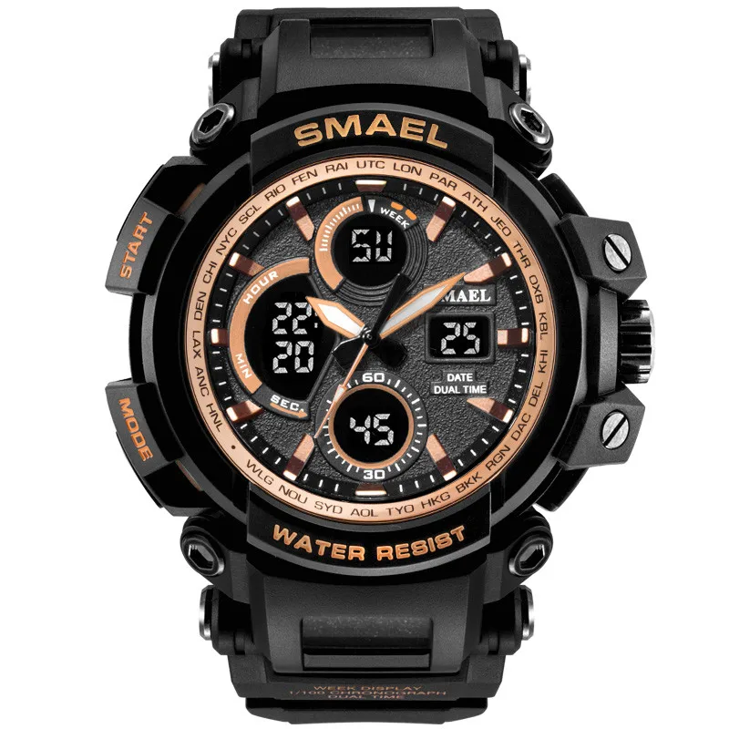 

2019 SMAEL Men Sport Dual Display Watch Casual LED Digital Rubber Strap Electronic Wristwatch Alarm Week Date Waterproof Watches