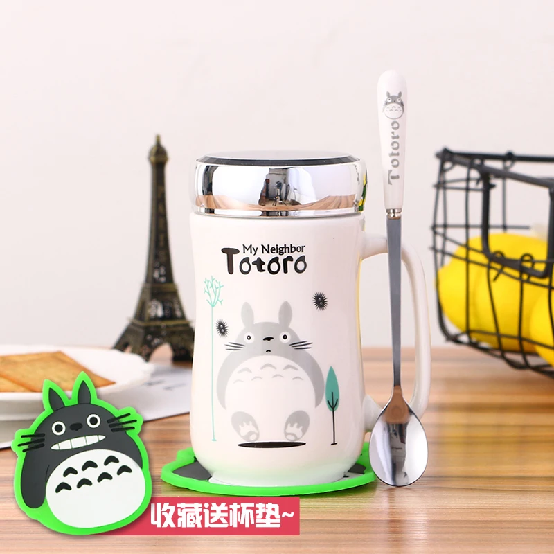 Керамическая кофейная кружка totoro с мультяшным чайным молоком с крышкой, большая емкость, посуда для напитков с ложкой 400 мл - Цвет: see chart