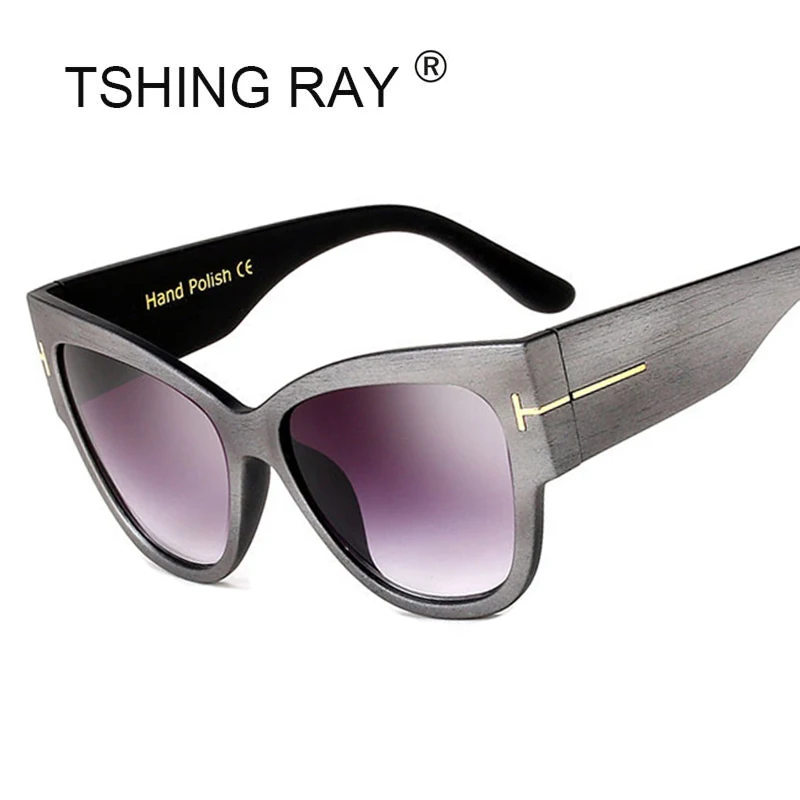 

TSHING RAY Tom Fashion Brand Designer Cat Eye Women Sunglasses Big Female Gradient Points Sun Glasses