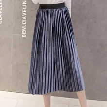 Женская бархатная плиссированная юбка новая мода Высокая талия великолепные юбки осень зима миди юбки для женщин E0727