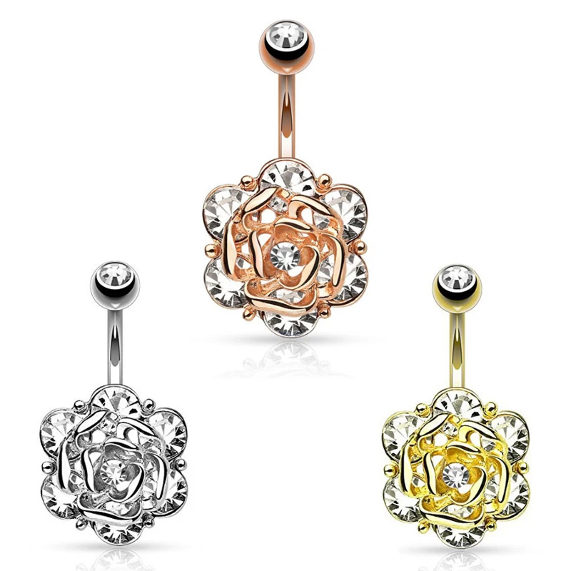 

1PC Fashion Belly Button Rings Crystal Piercing Rose Flower Navel Piercing Body Jewelry Piercing Earring Valentine's Day Gift