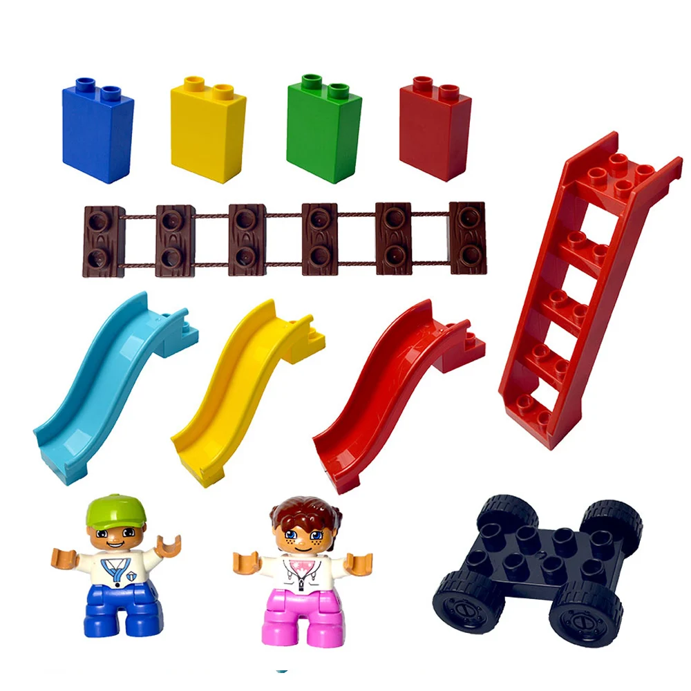 Duploe Big Size Building Blocks DIY Bulk bricks Colorful ladder Slide bridge figure Children Toys gift For legoe duploe designer