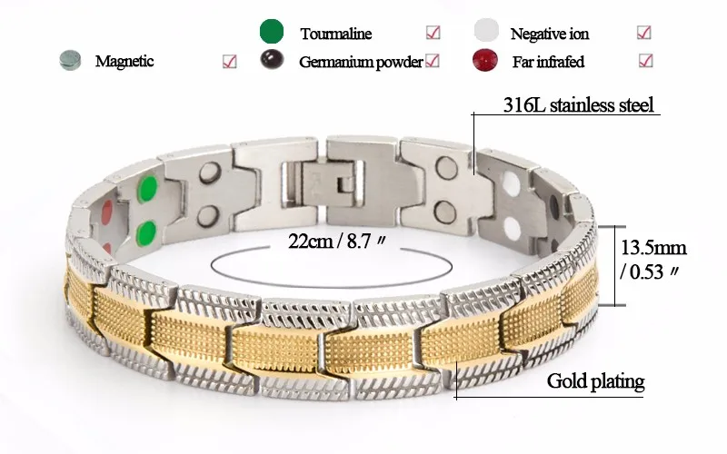 38 германий здоровья магнитотерапия ювелирные изделия золото серебро мужской браслет модный Рождественский браслет регулируемый браслет