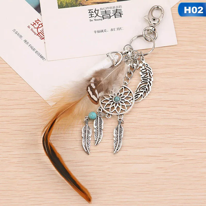 Богемный брелок Хранитель снов Мода Boho кисточка брелок для ключей с перьями декор для салона автомобиля аксессуары - Название цвета: H02