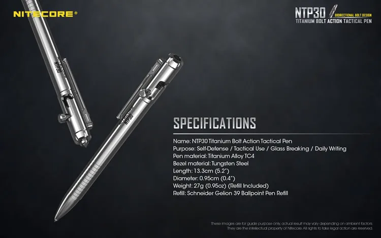 Nitecore NTP30 Болт действие тактическая ручка Самозащита титановый сплав инструменты эргономичная Вольфрамовая сталь заостренный кончик