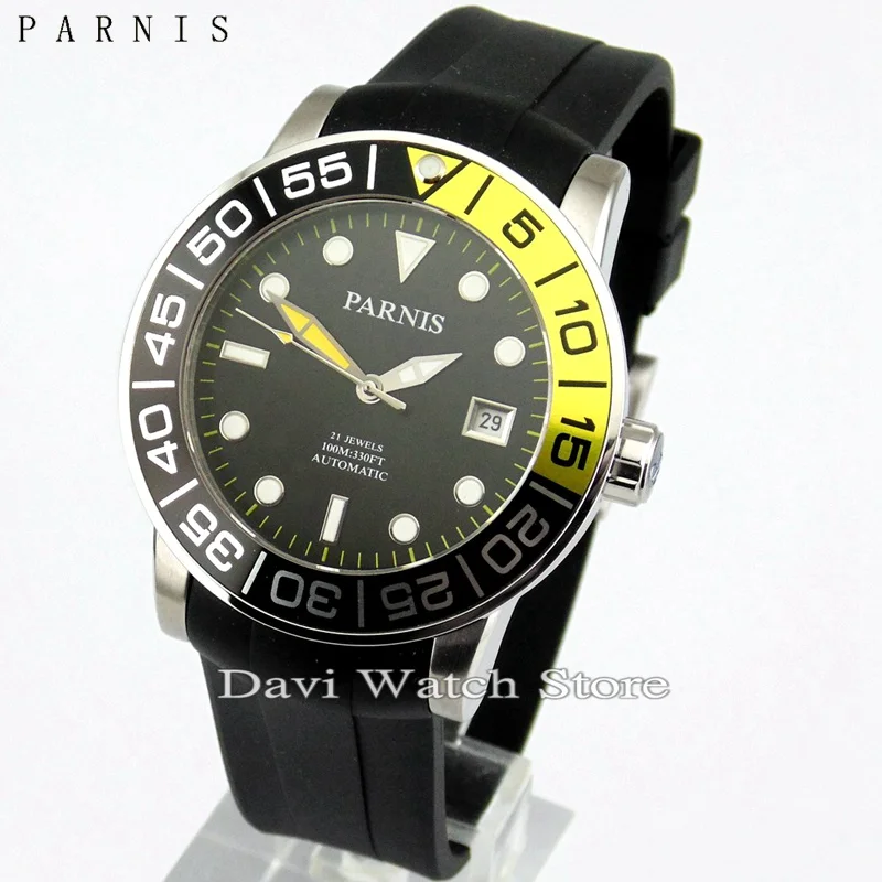 

Parnis 42mm Black Dial Sapphire Glass Date Miyota Automatic Mens Watch