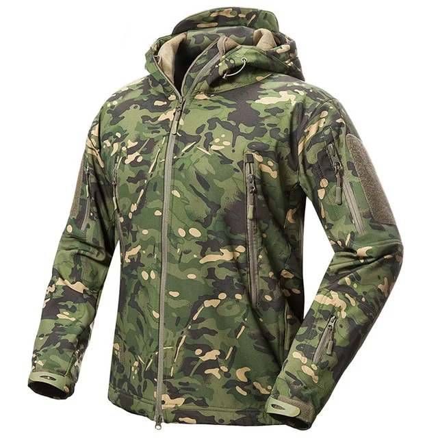Военная камуфляжная ветрозащитная водонепроницаемая куртка, топы для мужчин, верхняя одежда для альпинизма, верховой езды, мягкая флисовая Толстая теплая тактическая куртка - Цвет: green CP