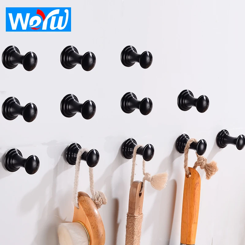 

Robe Hook Black Aluminum Single Coat Hook Rack Wall Mounted Bathroom Hooks for Towels Decorative Clothrs Coat Hooks Bath Rack