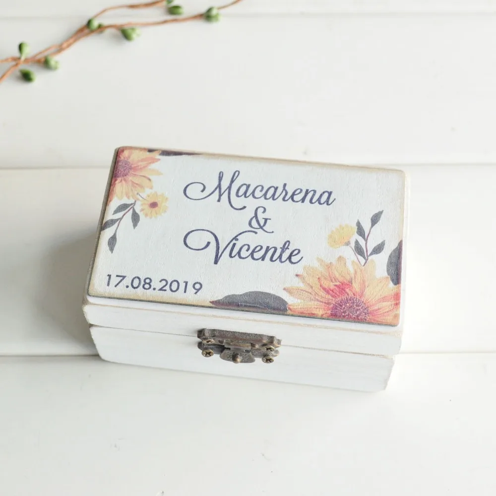 

Personalized Ring Bearer Box Bridal Shower Gift Wedding Ring Box Engagement Box With Flower Valentines Gift