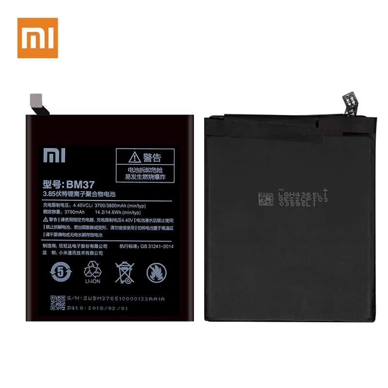 100% Оригинальная батарея Xiaomi BM37 для Mi 5S Plus аккумуляторы мобильных телефонов Mi5s