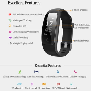 

2018 Bluetooth 4.0 Smart Bracelet With Heart Rate Sleep Monitor Support Multiple Sport Mode Weather Alert Call Alert And Hang Up