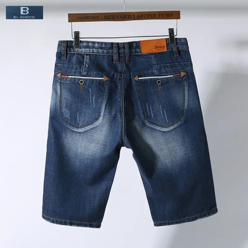 [EL Barco] Новые летние хлопковые джинсовые шорты джинсы мужские бермуды до колен карман поцарапанные синие мужские повседневные короткие брюки плюс