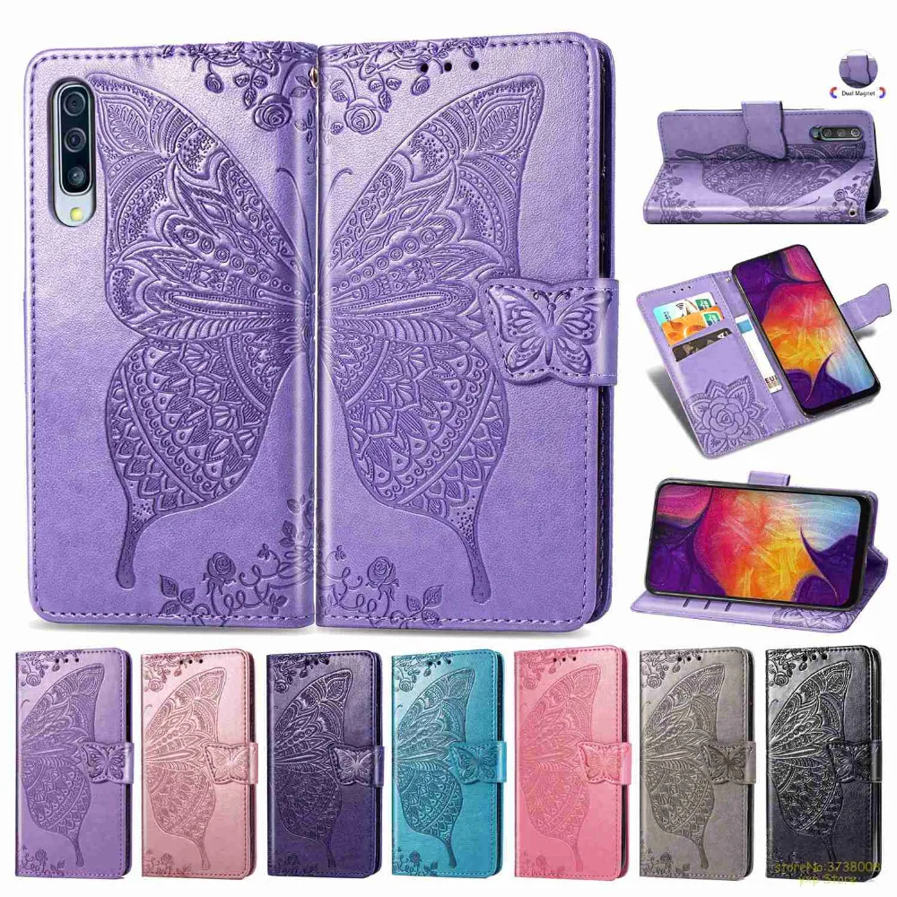 

Luxury vintage Embossing butterfly pattern wallet cover For Samsung Galaxy A40 A50 A70 case Stand Holder celular fone cases