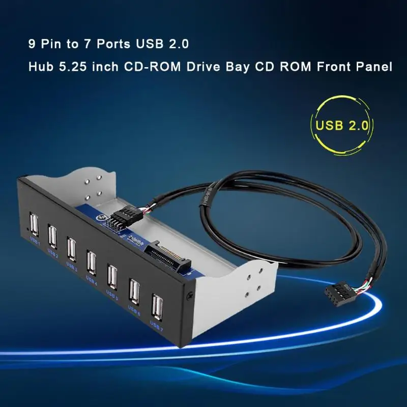 9 دبوس إلى 7 منافذ USB 2.0 Hub الكمبيوتر CD-ROM محرك خليج CD ROM الجبهة لوحة مع HUB رقاقة forComputer حالة 5.25 بوصة