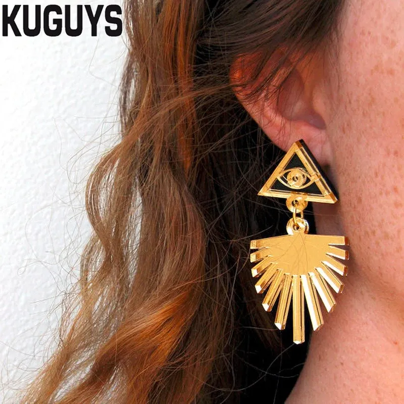 

KUGUYS Hyperbole Geometric Earrings for Women Fashion Oorbellen Womans Pendientes Gold Eye Big Stud Earring Boho DJ DS Brincos