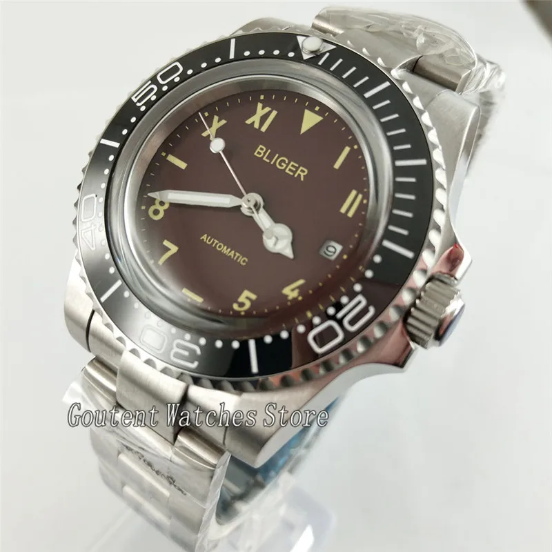 

40mm Bliger Brown Dial Stainless Steel Sliver Band Automatic Men's Watch
