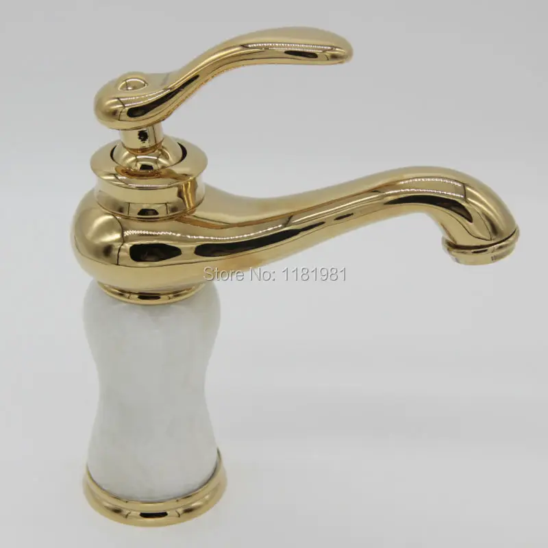 Classic Gold handle white marble body single hole gold plated marble ...