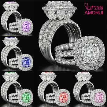 

AMORUI Fashion Six Color AAA Zircon Women Rings Geometric Engagement/Wedding Ring Anniversary Gift Jewelry Dropshipping
