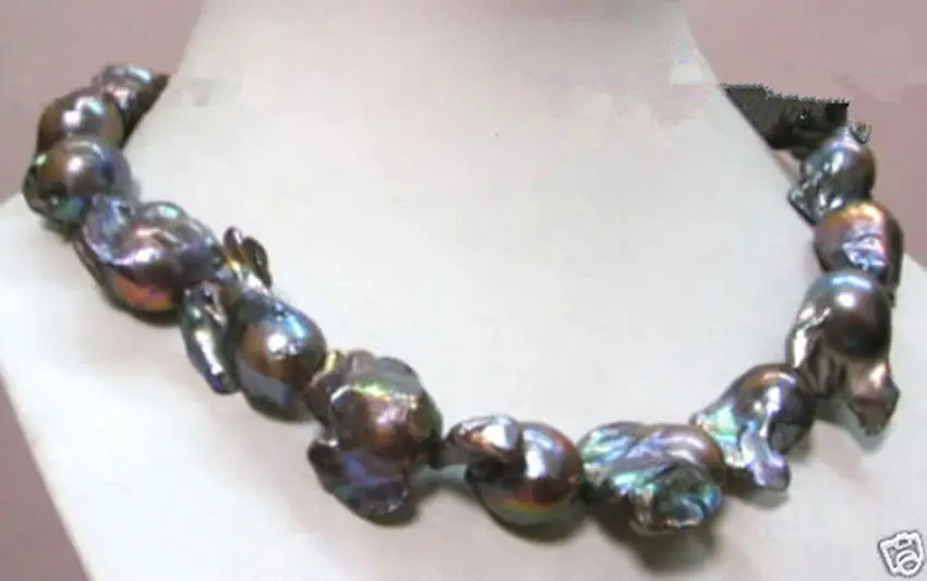 

FREE SHIPPING>>>@@ > 08148 CLASSIC REAL HUGE AAA SOUTH SEA BAROQUE BLACK PEARL NECKLACE
