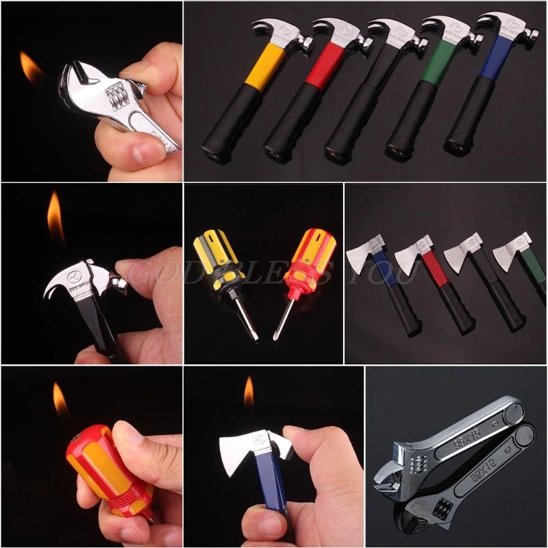 

1PC Creative Portable Mini Repair Tool Shape Cartoon Cigarette Lighter Spanner/Hatchet/Screwdriver/Hammer Refillable Gift Random
