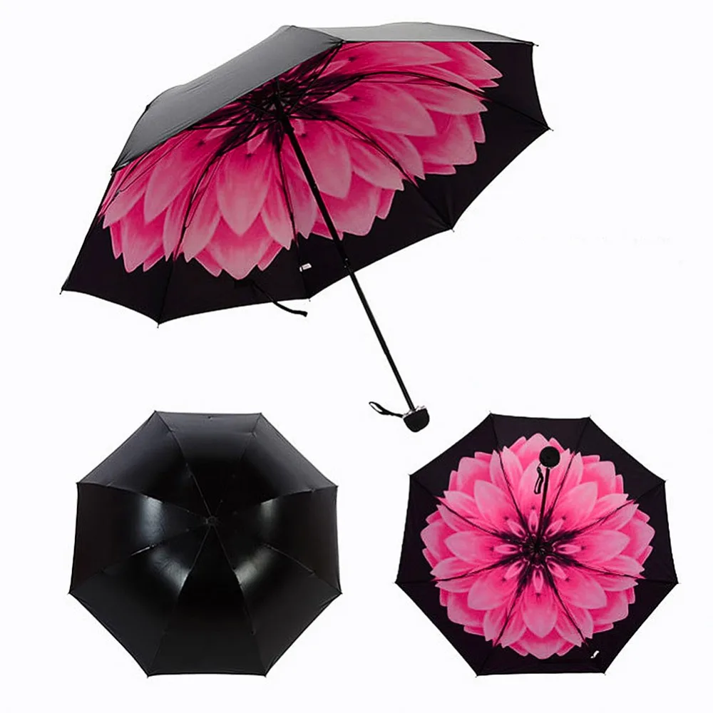Зонт от дождя красного цвета, женский, трехслойный, цветное покрытие, 3D Цветочный Принт, солнечный и дождливый зонтик, зонтик, Paraguas, защита от уф30