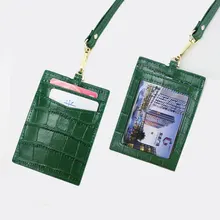 Novo em relevo couro de crocodilo cordão titular do cartão para homem mulher id titular do cartão de couro monogrammed letras