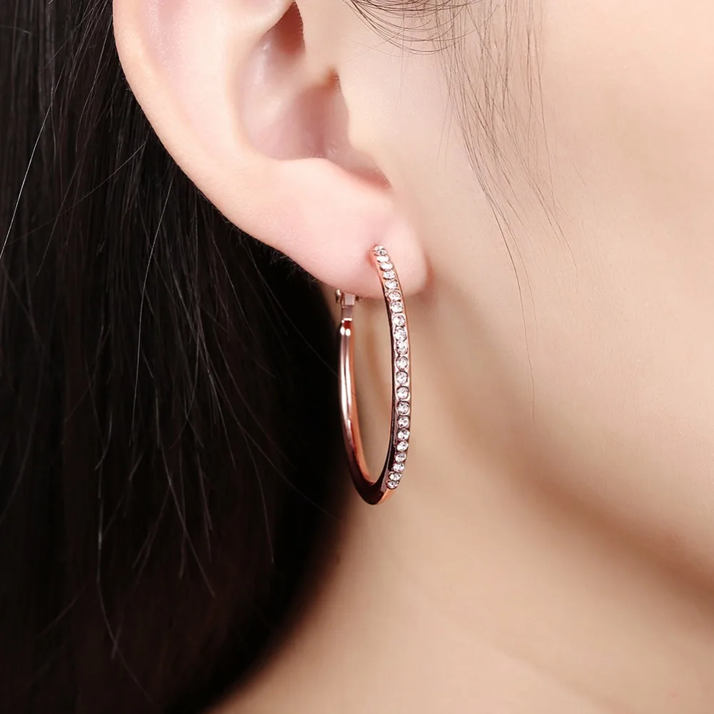 

Hook Round Bigger Earing Silver Plated Circle Wheel Style Large Size Earrings With White Crystal Wedding Earrings For Woman