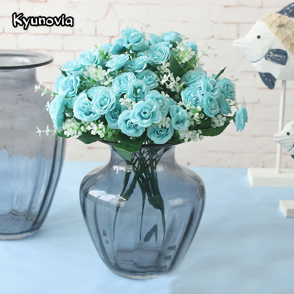 15 Heads Artificial Rose Bouquet Silk Fake Flowers Leaf Wedding Party Home Decor 