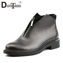 DoraTasia, брендовые новые модные ботинки, большие размеры 35-42, обувь на широком каблуке, на молнии, с круглым носком, женские повседневные офисные Демисезонные ботильоны