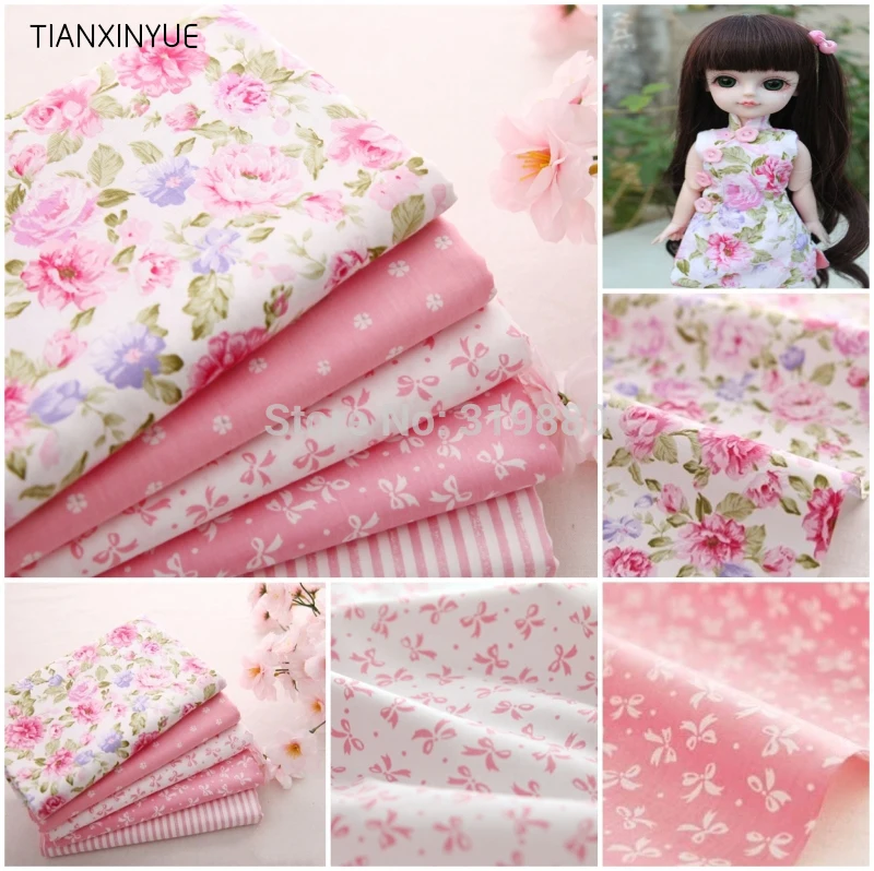 

5 pcs 40cm*50cm Sweet Pink Printed Cotton Fabric Telas Bundle DIY Patchwork Sewing Baby Toy Material Quilting Bedding Textile