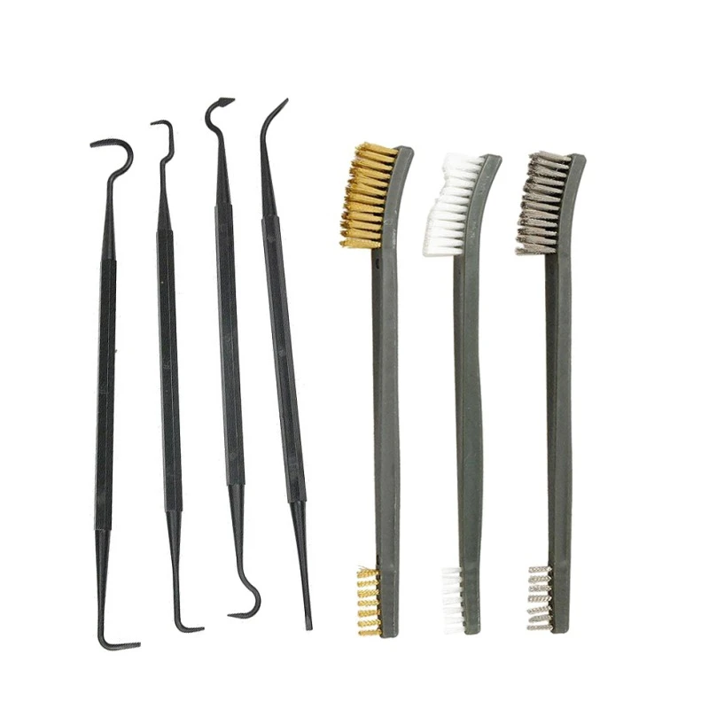 7pcs/Set 3pcs Steel Wire Brush+ 4pcs Nylon Pick Set Universal Gun Hunting Cleaning Kit Tactical Rifle Pistol Gun Cleaning Tool