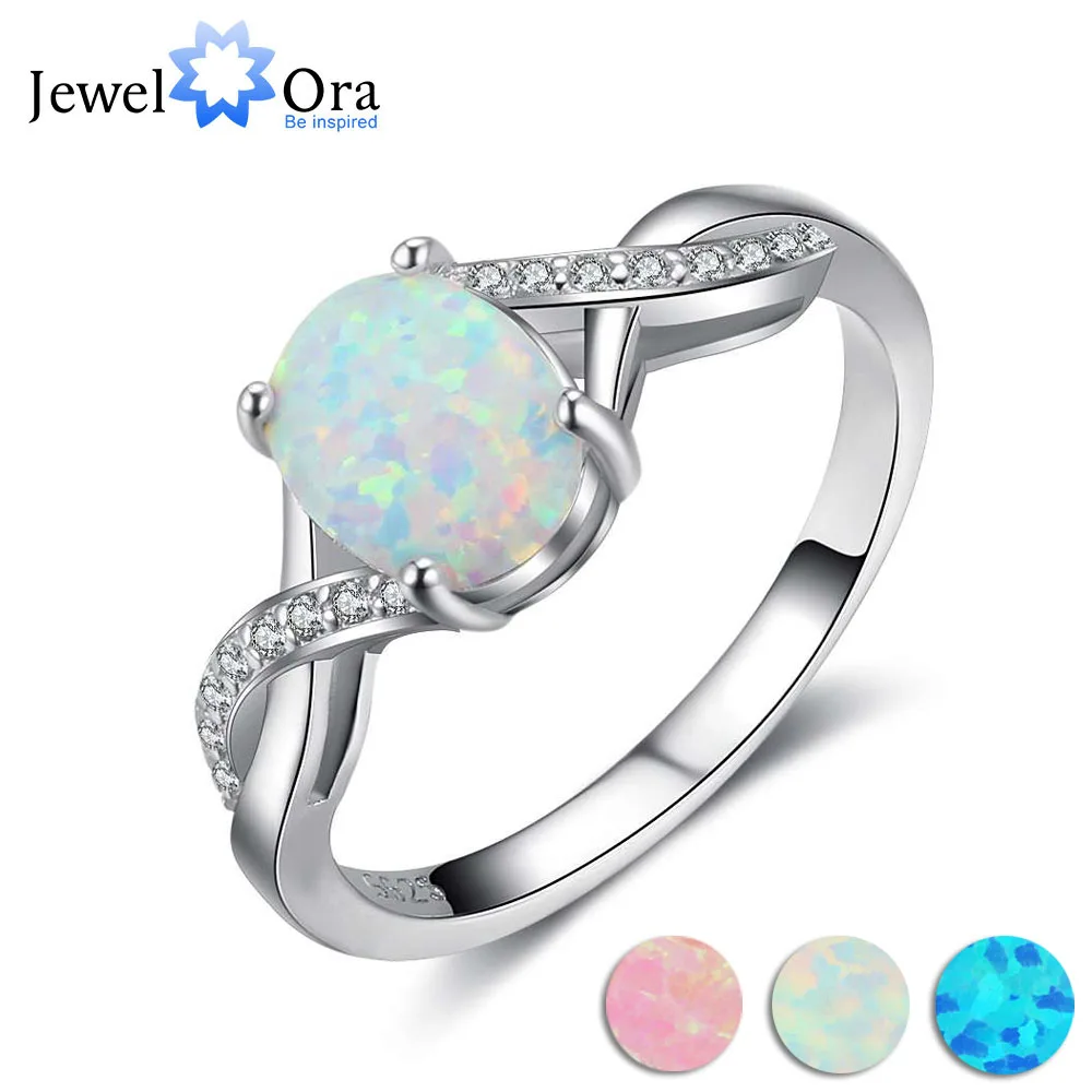 

8mm Oval Cream Opal Stone Finger Ring Genuine 925 Sterling Silver Rings For Women Fashion Wedding Jewelry (JewelOra RI103631)