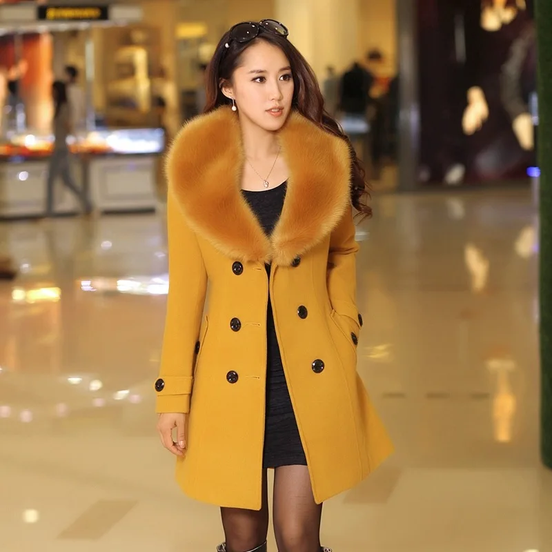 New Autumn Winter Women Coats Plus Size Solid Slim Vestido Fashion Double Breasted Woolen Blends Coat For Large Outerwear In Wool From New Autumn Winter Women Coats Plus Size Solid Slim Vestido Fashion Double Breasted Woolen Blends Coat For Large Outerwear In Wool From